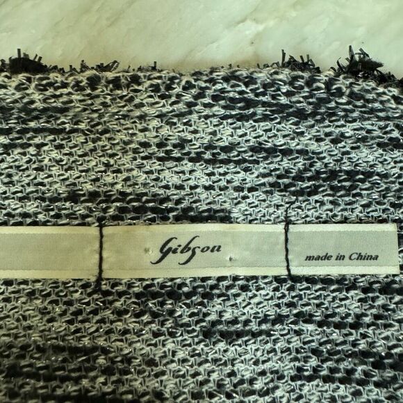 Gibson Size MEDIUM Black Silver Textured Open Front Tailored Suit Blazer Jacket - Picture 4 of 7